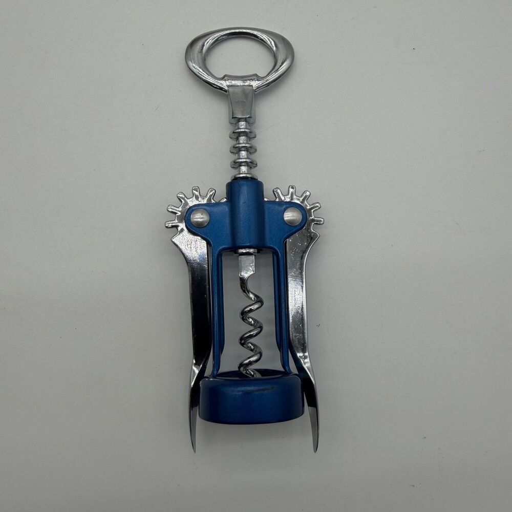 Vintage Blue True Soared Winged Corkscrew with Bottle Opener - Open Spiral Worm